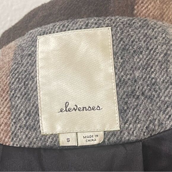 Elevenses Anthropology Peacoat Size Small Plaid Wool Blend Wide Sleeve - Picture 9 of 11